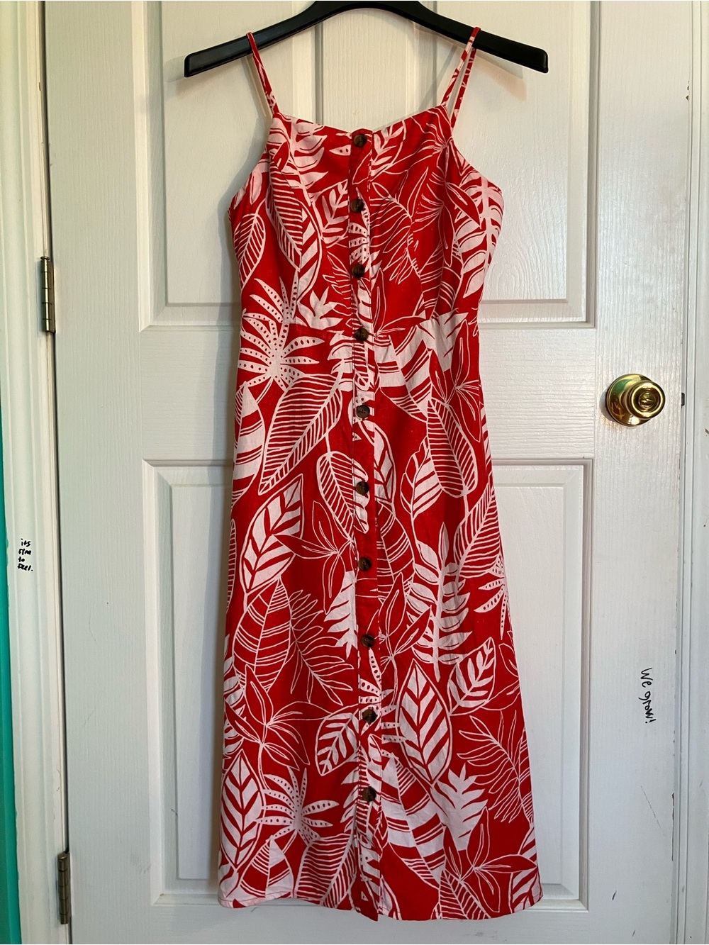 Old Navy Red and White Linen Blend Smocked Top
